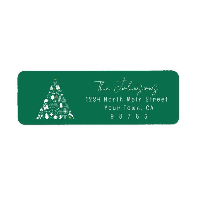 Étiquette Green Christmas Tree Design Return Address Label (Devant)