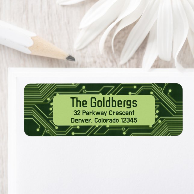 Étiquette Green Computer Circuit Board Bar Mitzvah Adresse (En situation)