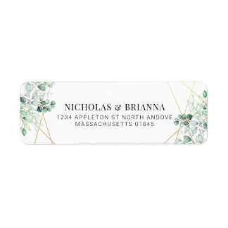 Étiquette Green Eucalyptus Gold Elegant Adresse de retour