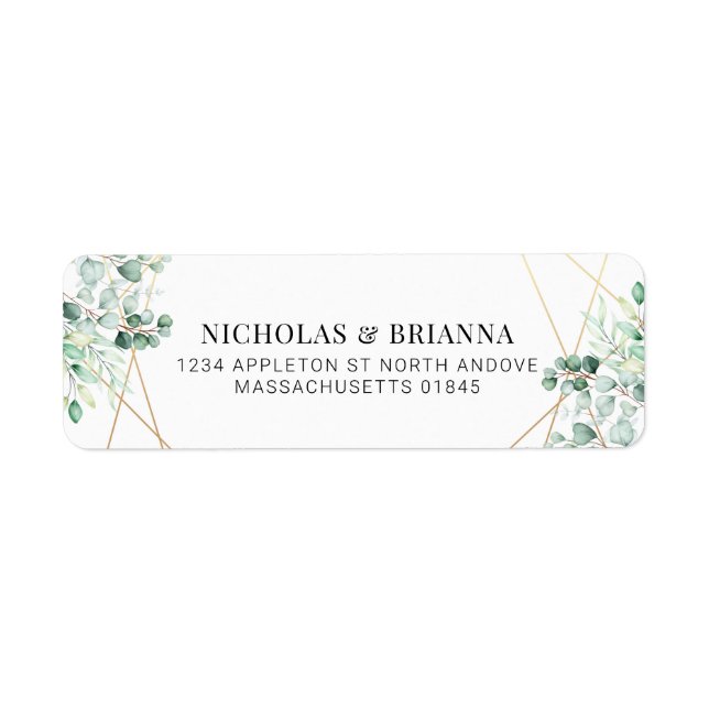 Étiquette Green Eucalyptus Gold Elegant Adresse de retour (Devant)