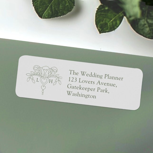 Étiquette Green fleur de lis leaves wedding return address (Créateur téléchargé)