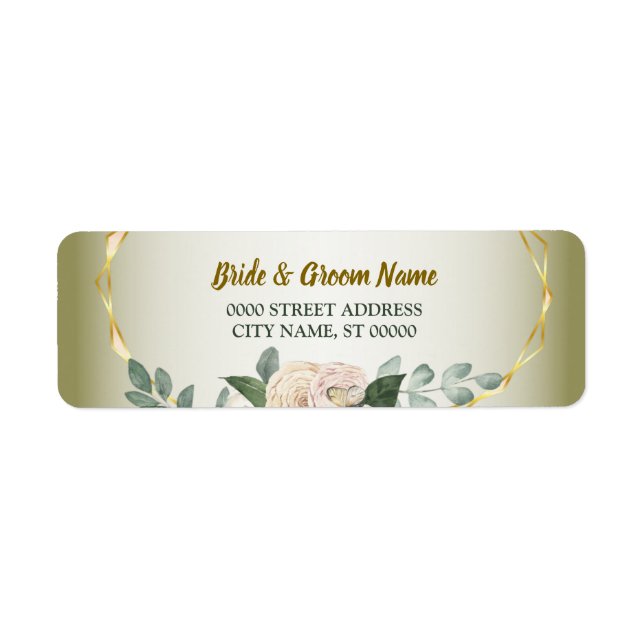 Étiquette Green Floral Gold Geometric Wedding Return Address (Devant)