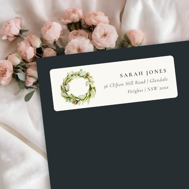 Étiquette Green Foliing Winter Wreath Christmas Adresse (Créateur téléchargé)