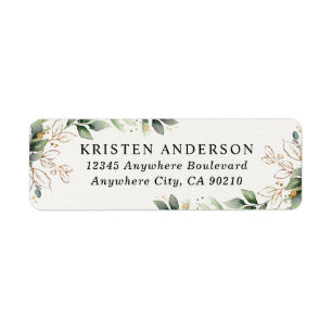 Étiquette Green Gold Elegant Aquarelle Boho Leaf Adresse