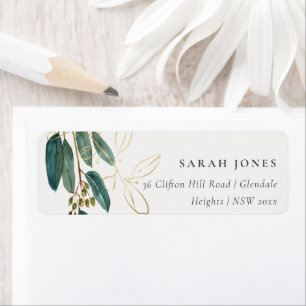 Étiquette Green Gold Eucalyptus Branch Nous avons Déménagé l