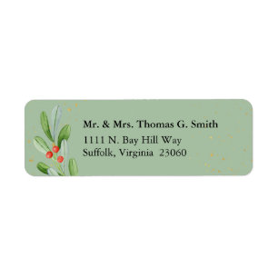 Étiquette Green + Gold Holiday Botanical Return Address Labe