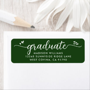 Étiquette Green Graduation Script Coeurs Bold Modern Address