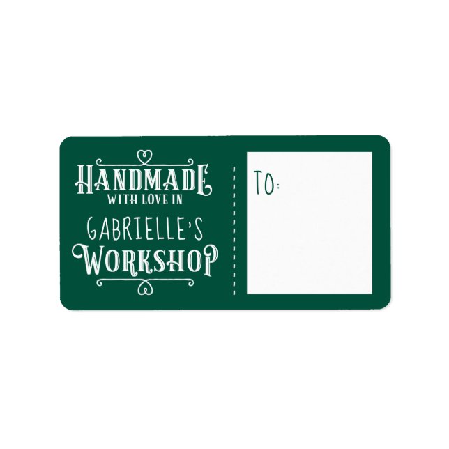 Étiquette Green Personnalisé à la main avec amour dans l'ate (Devant)