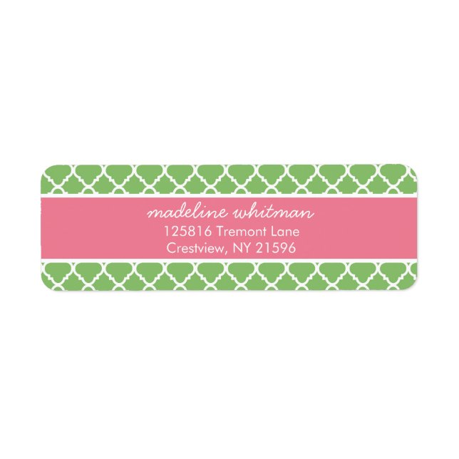 Étiquette Green Quatrefoil | Pink and Green Preppy Address (Devant)