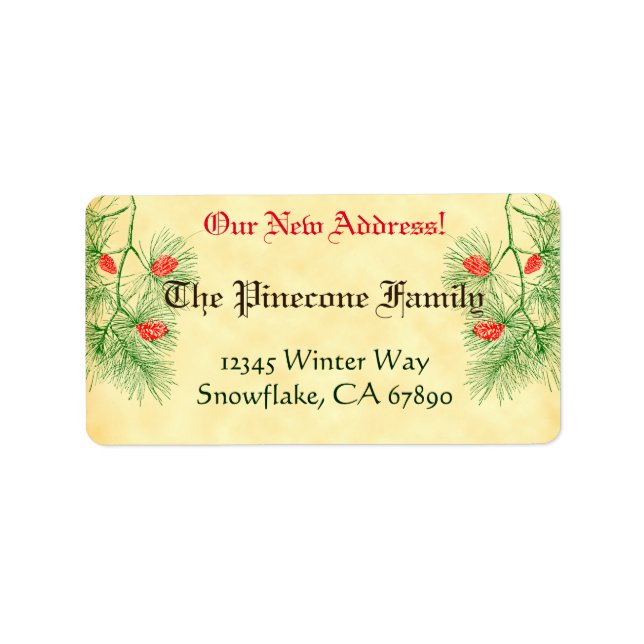 Étiquette Green Red Pine Custom Holiday Nouvelle adresse Éti (Devant)