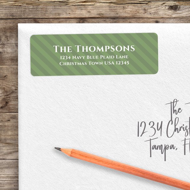 Étiquette Green Simple Return Adresse Holiday (Simple cute green striped pattern with white text return address label. )