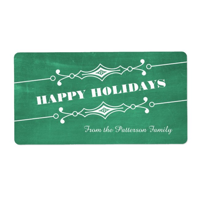 Étiquette Green Slanted Chalkboard Holiday Labels (Devant)