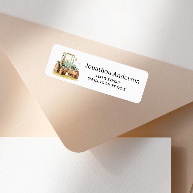 Étiquette Green Tractor Fun Farm Address (Créateur téléchargé)