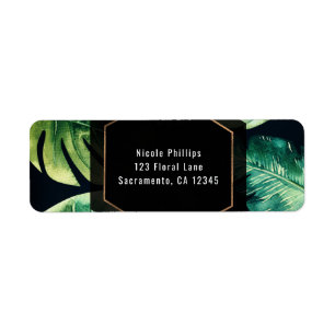 Étiquette Green Tropical Leaves Black Elegant Invitation