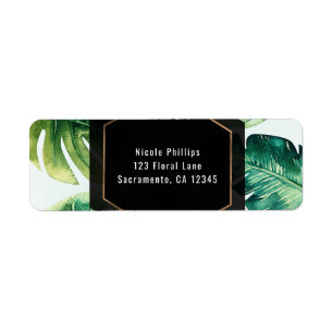 Étiquette Green Tropical Leaves White Elegant Invitation
