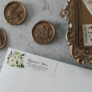 Étiquette Green White Autumn Floral Return Adresse Label