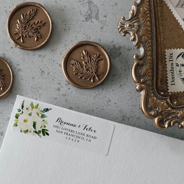 Étiquette Green White Autumn Floral Return Adresse Label (Créateur téléchargé)