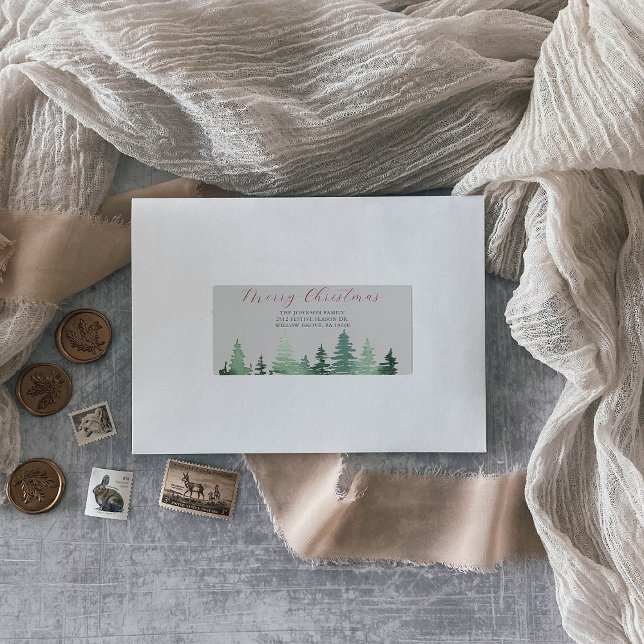 Étiquette Green Wild Forest Christmas Trees Retourner l'adre (Créateur téléchargé)