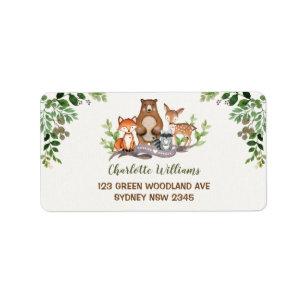 Étiquette Green Woodland Baby Animaux Forest Return Adresse