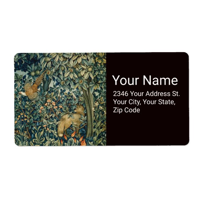 Étiquette GREENERY, FOREST ANIMALS Pheasant, Fox, Green Flor (Devant)