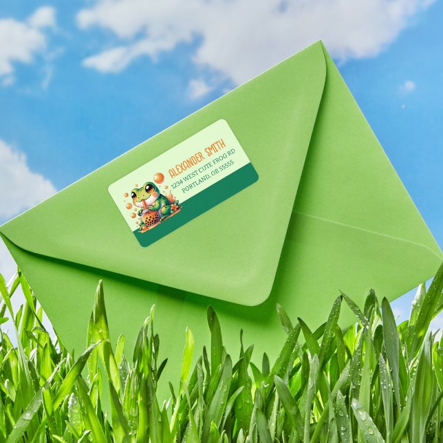 Étiquette Grenouille verte Boire Boba Orange (Créateur téléchargé)