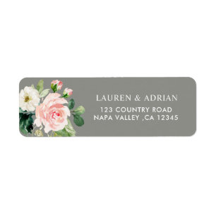 Étiquette Grey Blush White Floral Adresse de retour