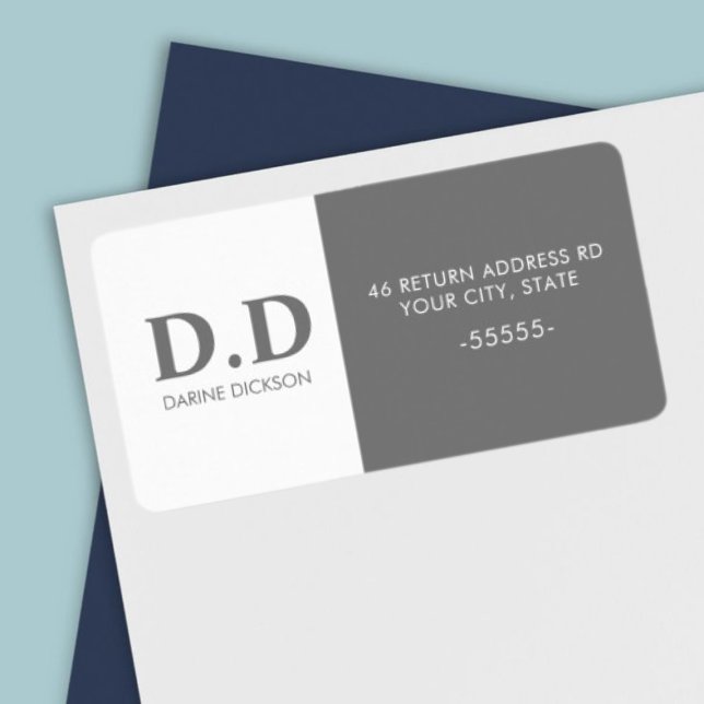 Étiquette Grey Modern Monogramme Adresse de retour (Créateur téléchargé)