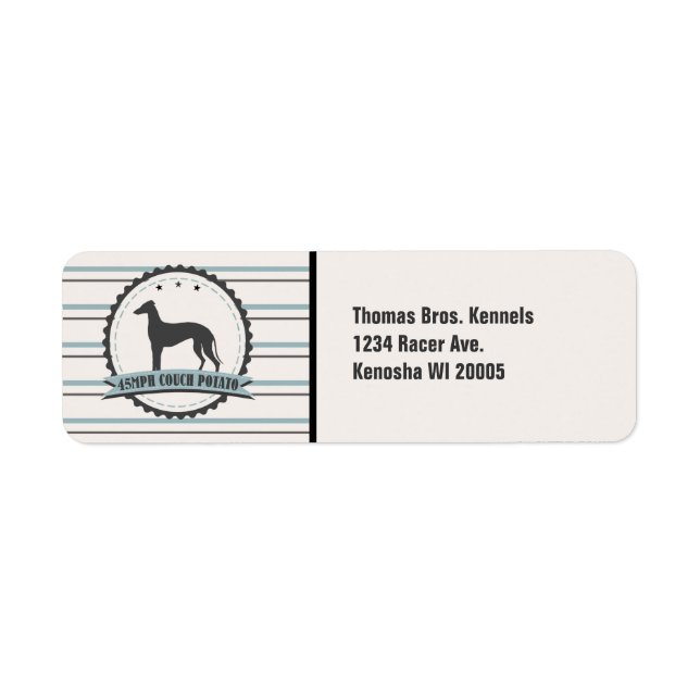 Étiquette Greyhound Retraité Racer 45 mi/h Lazy Dog Custom (Devant)