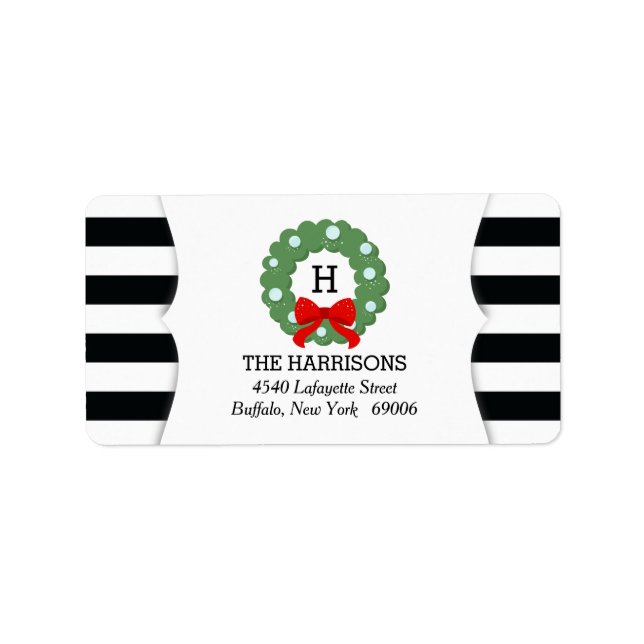 Étiquette Grille de Noël moderne noir blanc rayures (Devant)