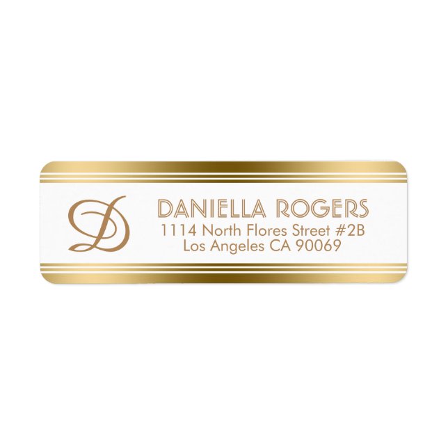 Étiquette Grilles Or Modernes Avec Monogramme (Devant)