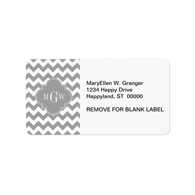 Étiquette Gris Blanc Chevron Gris Foncé Quatrefeuilles 3 Mon (Devant)