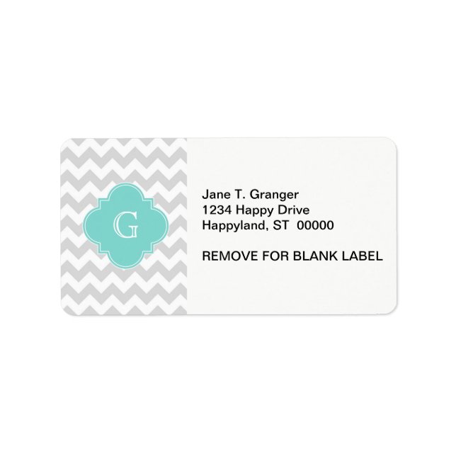 Étiquette Gris Clair Blanc Chevron Aquatrefoil Monogramme (Devant)