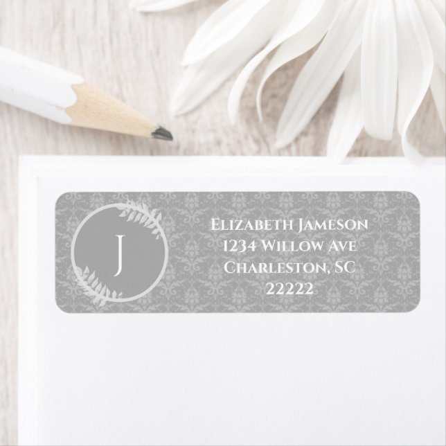 Étiquette gris élégant Damask (En situation)