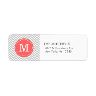Étiquette Gris et corail moderne Chevron personnalisé Monogr