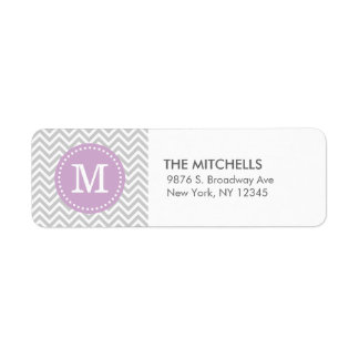 Étiquette Gris et Lilac violet moderne Chevron Monogramme