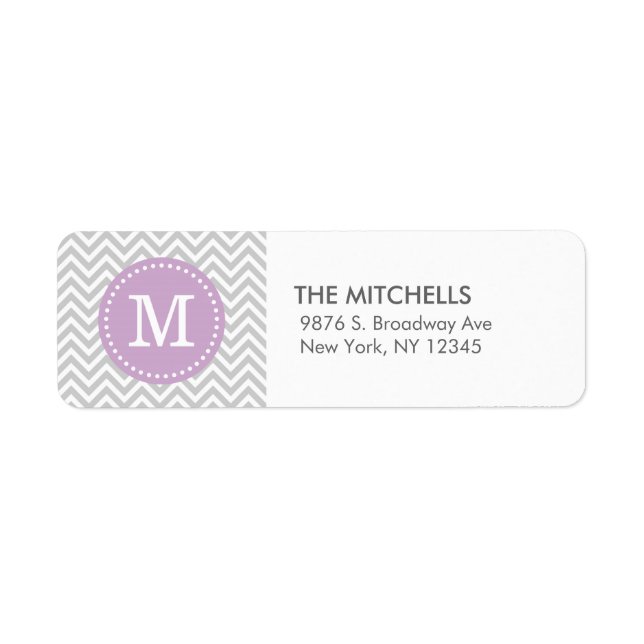 Étiquette Gris et Lilac violet moderne Chevron Monogramme (Devant)