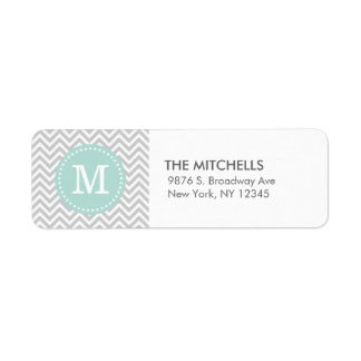 Étiquette Gris et menthe moderne Chevron personnalisé Monogr