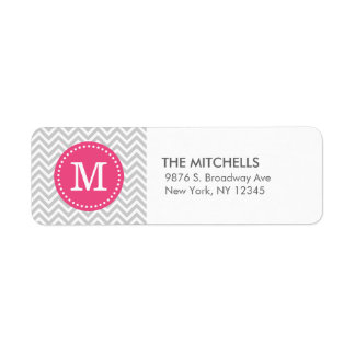 Étiquette Gris et rose moderne Chevron personnalisé Monogram