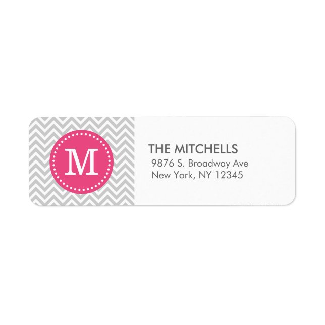 Étiquette Gris et rose moderne Chevron personnalisé Monogram (Devant)