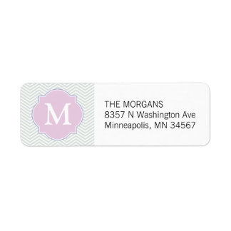Étiquette Gris et rose moderne Chevron Personnalisé Monogram