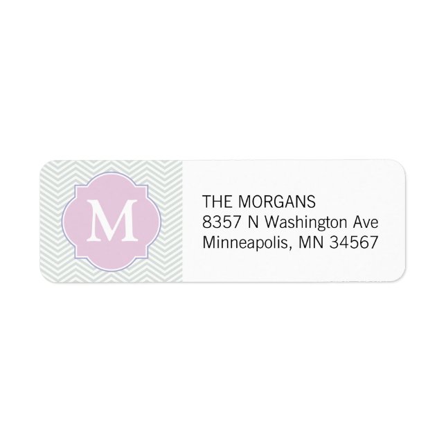 Étiquette Gris et rose moderne Chevron Personnalisé Monogram (Devant)