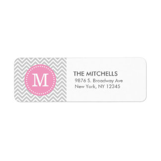 Étiquette Gris et rose moderne Chevron Personnalisé Monogram