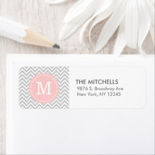 Étiquette Gris et rose moderne Chevron personnalisé Monogram