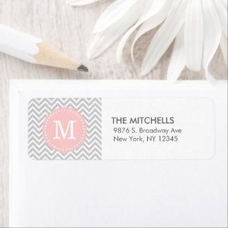 Étiquette Gris et rose moderne Chevron personnalisé Monogram