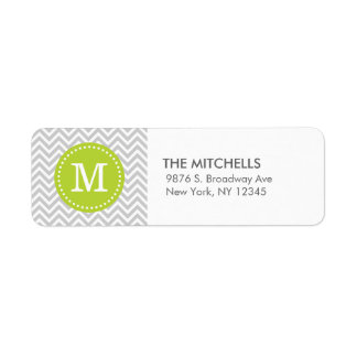 Étiquette Gris et vert moderne Chevron personnalisé Monogram