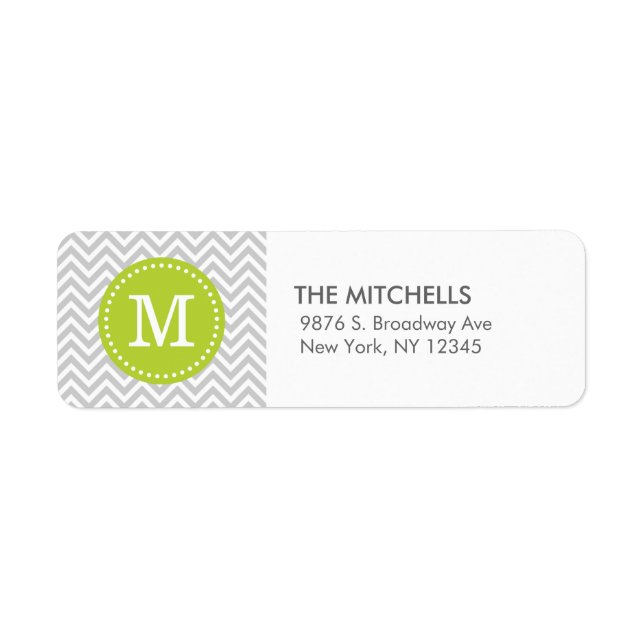 Étiquette Gris et vert moderne Chevron personnalisé Monogram (Devant)
