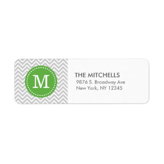 Étiquette Gris et vert moderne Chevron personnalisé Monogram