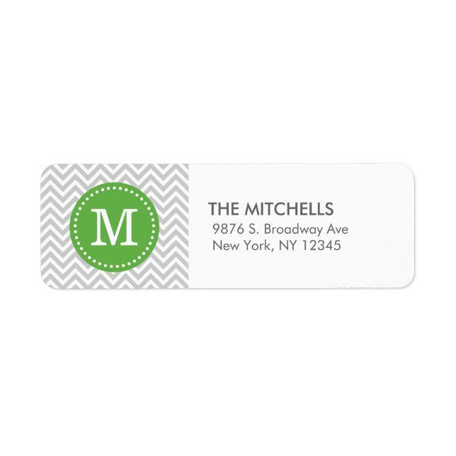 Étiquette Gris et vert moderne Chevron personnalisé Monogram (Devant)