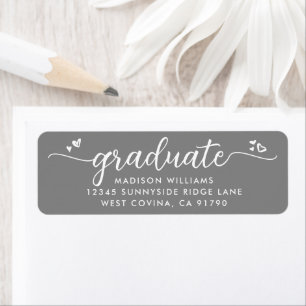 Étiquette Gris Graduation Script Coeurs Bold Modern Address