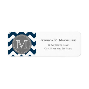 Étiquette Gris Monogramme Marine bleu Chevron